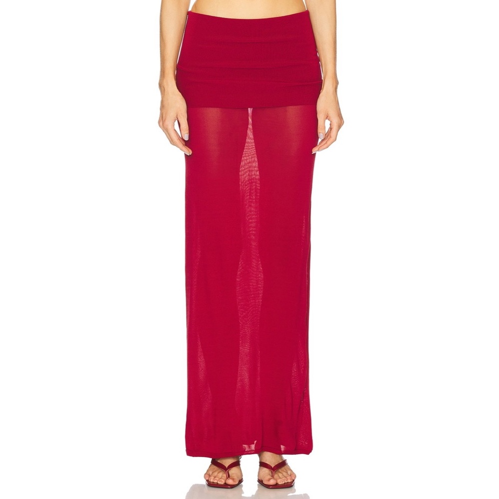 NWT LOBA Maya Maxi Skirt Knit in Red Valentine Hearts Sexy Sultry Swim Coverup